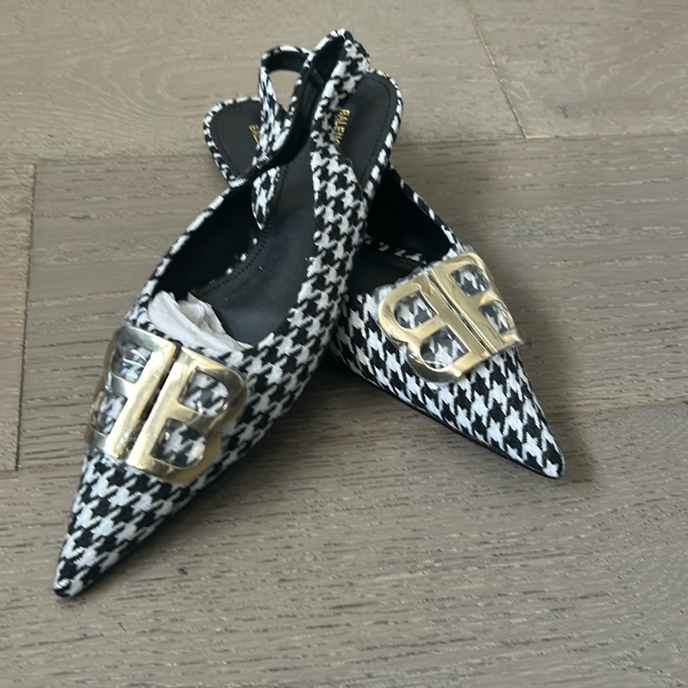 Balenciag INSPIRED houndstooth pointed toe sling back flats size 36